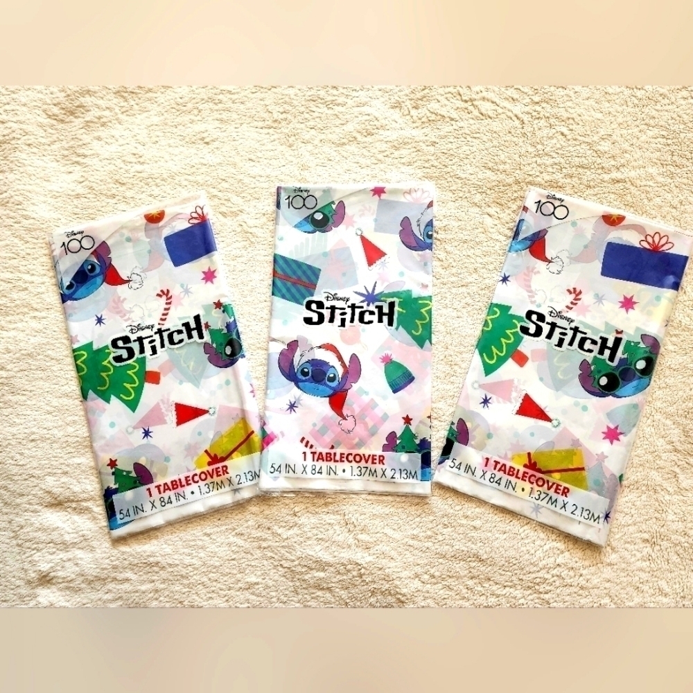 New 100 year Disney anniversary Stitch Christmas plastic tablecloth bundle of 3